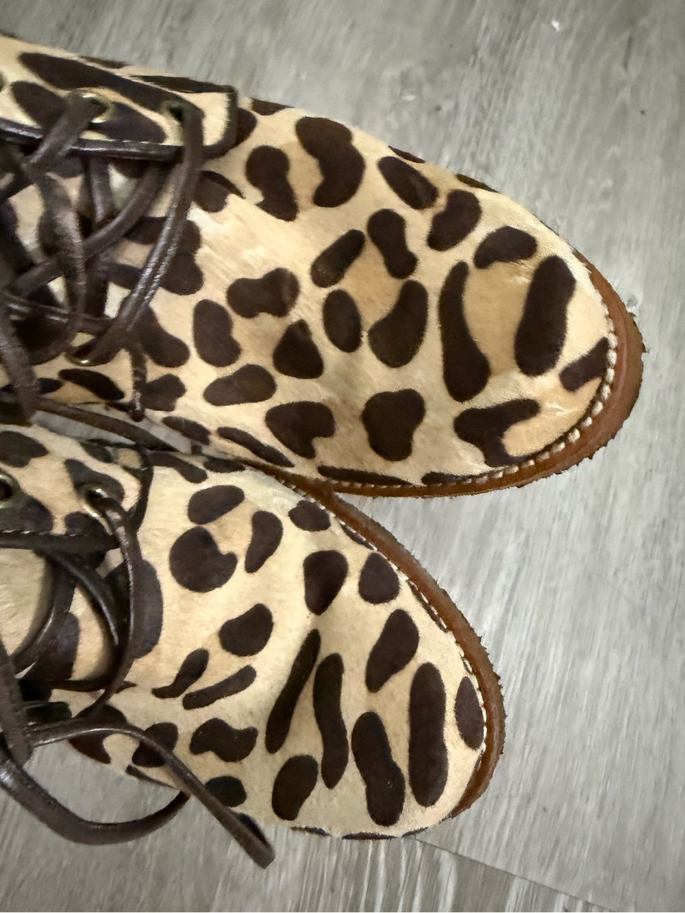Coach Tullah Calf Hair Leopard Print Lace Up Heeled Booties Tread Sz 9.5 $248 - Picture 5 of 10